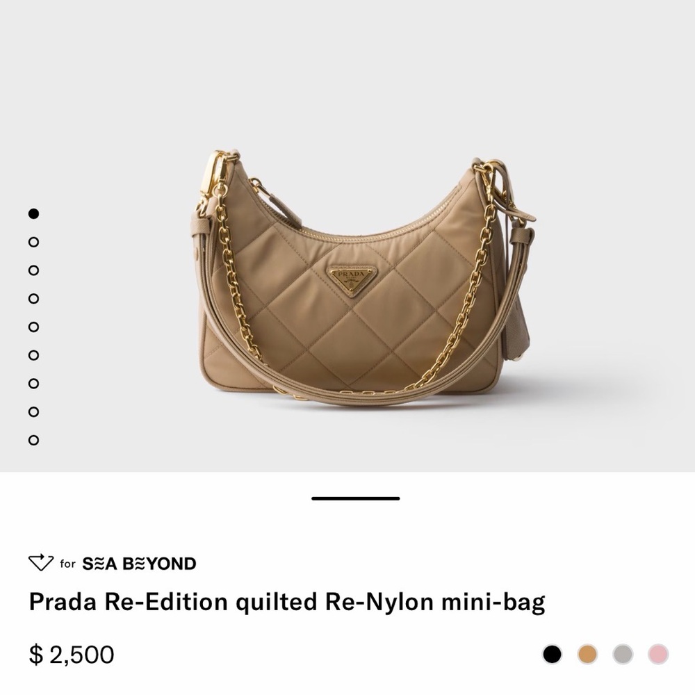 Prada Tan Re-Edition Quilted Mini Bag with Gold Chain